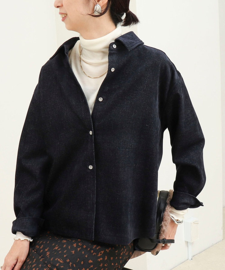 《セットアップ対応》グロッシーデニムライクシャツジャケット