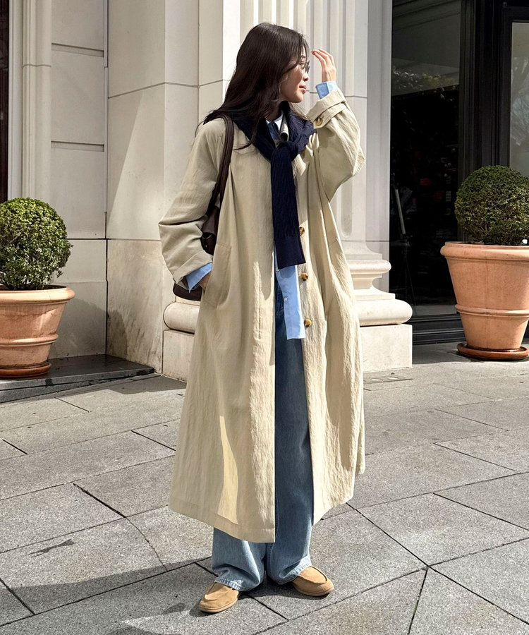 ［FREDY＆GLOSTER限定 TIME SALE！］【2サイズ展開/春アウター】リネン混タンブラーステンカラーコート