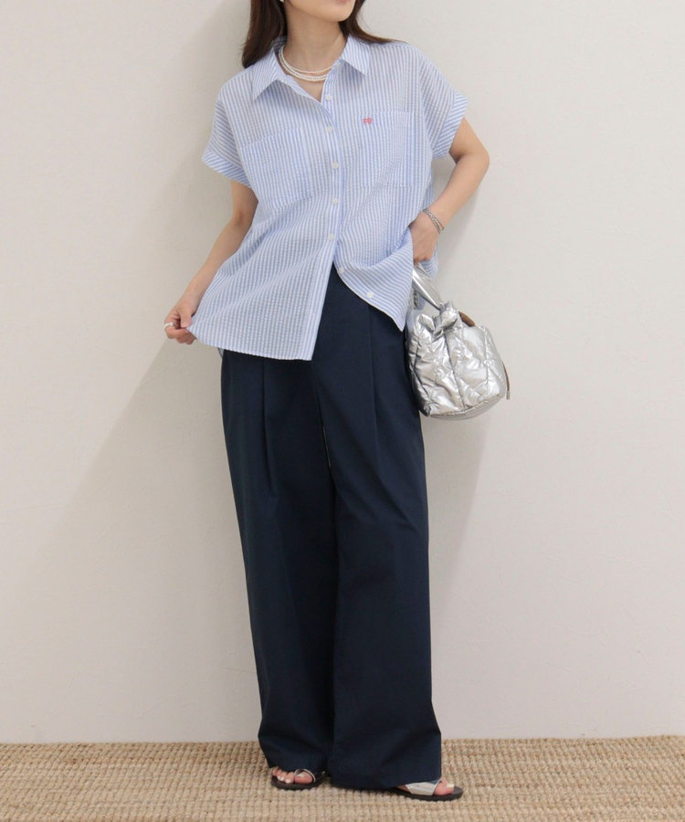 FR刺しゅうフレンチストライプシャツ