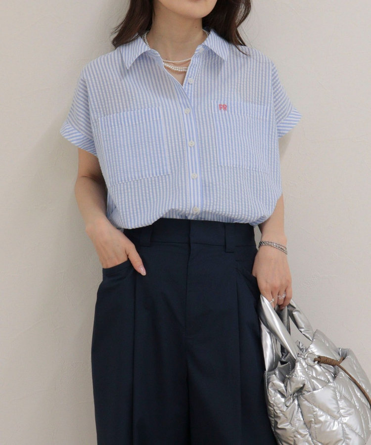 FR刺しゅうフレンチストライプシャツ