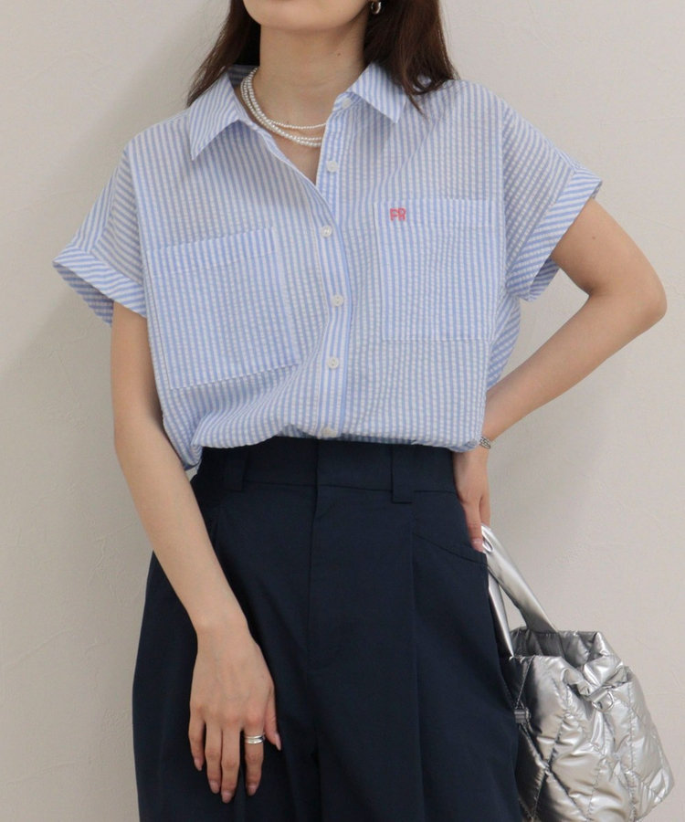 FR刺しゅうフレンチストライプシャツ