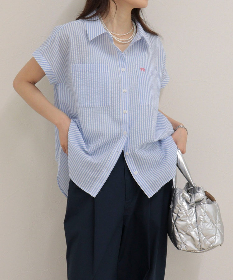 FR刺しゅうフレンチストライプシャツ