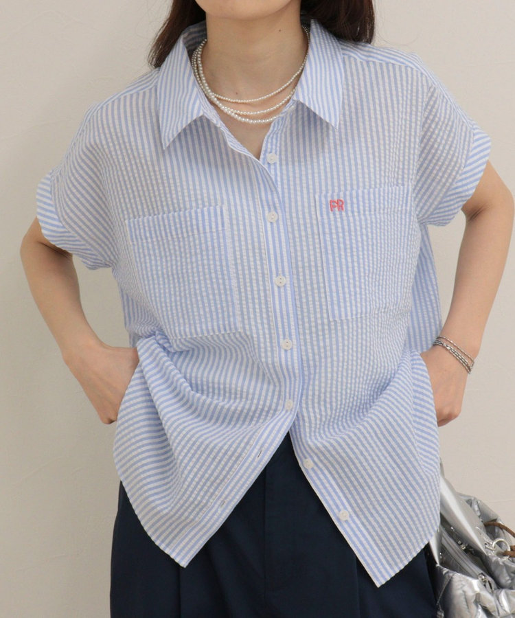 FR刺しゅうフレンチストライプシャツ