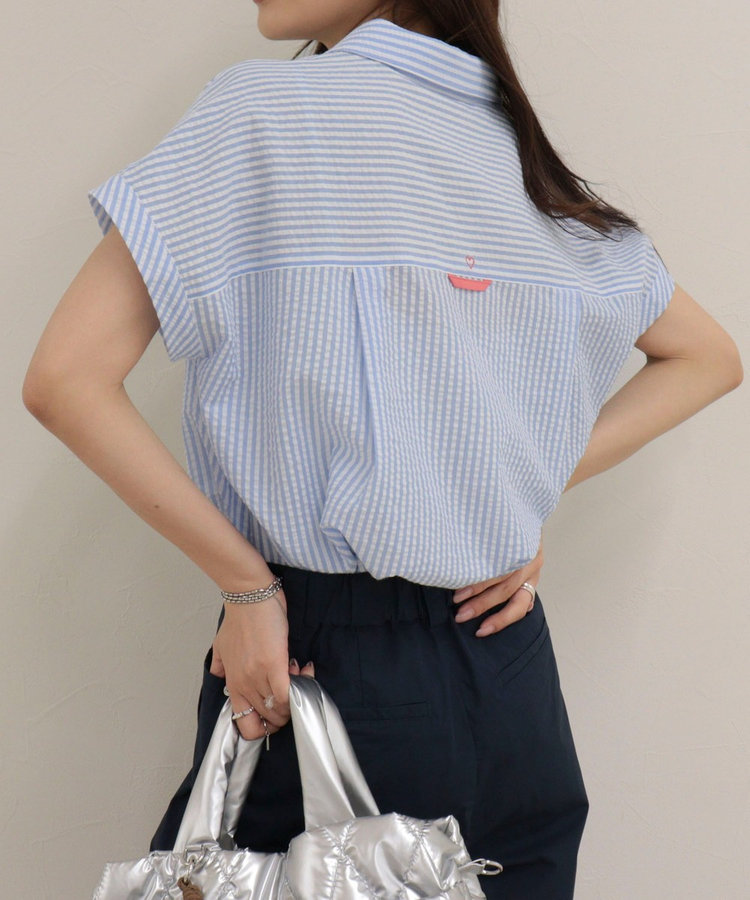 FR刺しゅうフレンチストライプシャツ