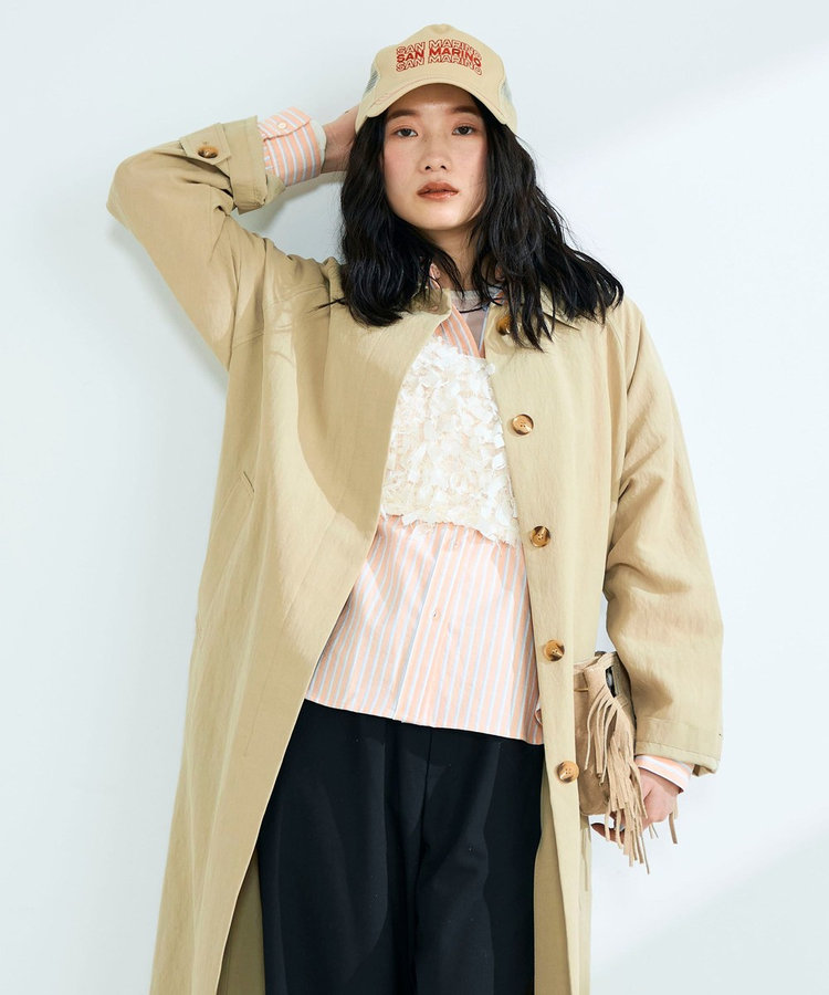 【WEB限定 GW SPECIAL PRICE】【2サイズ展開/春アウター】リネン混タンブラーステンカラーコート