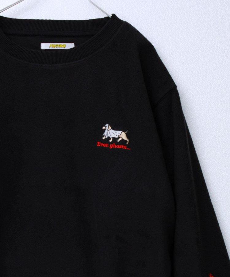 【FREDYMAC/フレディマック】ユニセックス アニマルお化け刺繍フリースクルーネック