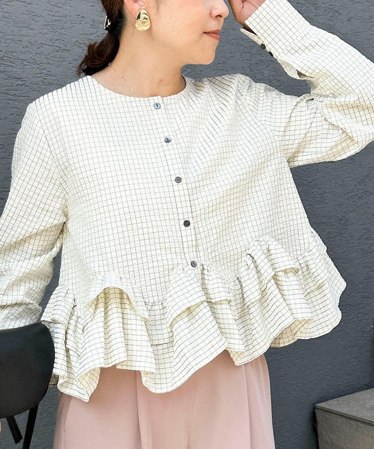 【WEB限定】ウォッシャブル2WAYチェックペプラムフリルブラウス
