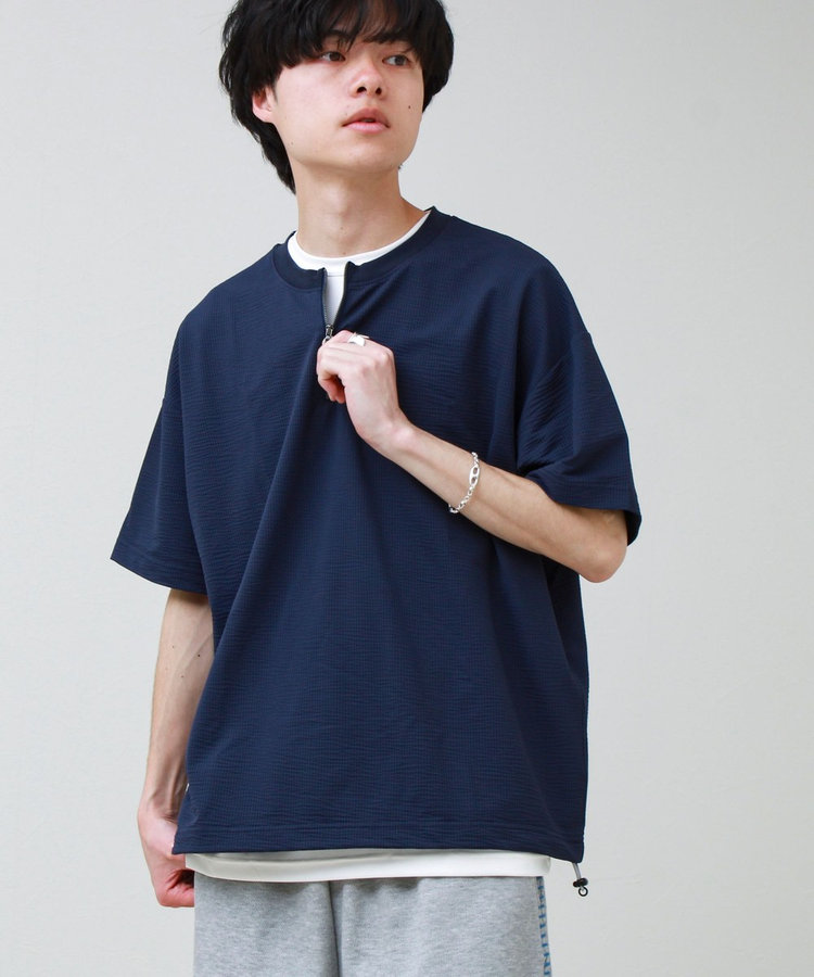 カットサッカー ハーフジップTシャツ