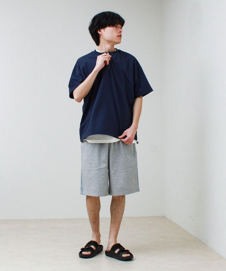 カットサッカー ハーフジップTシャツ