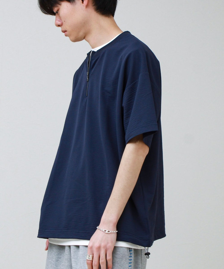 カットサッカー ハーフジップTシャツ