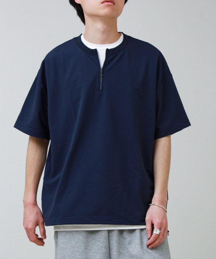 カットサッカー ハーフジップTシャツ