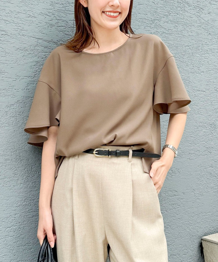【WEB限定】ウォッシャブルストレッチジョーゼットラッフル袖ブラウス