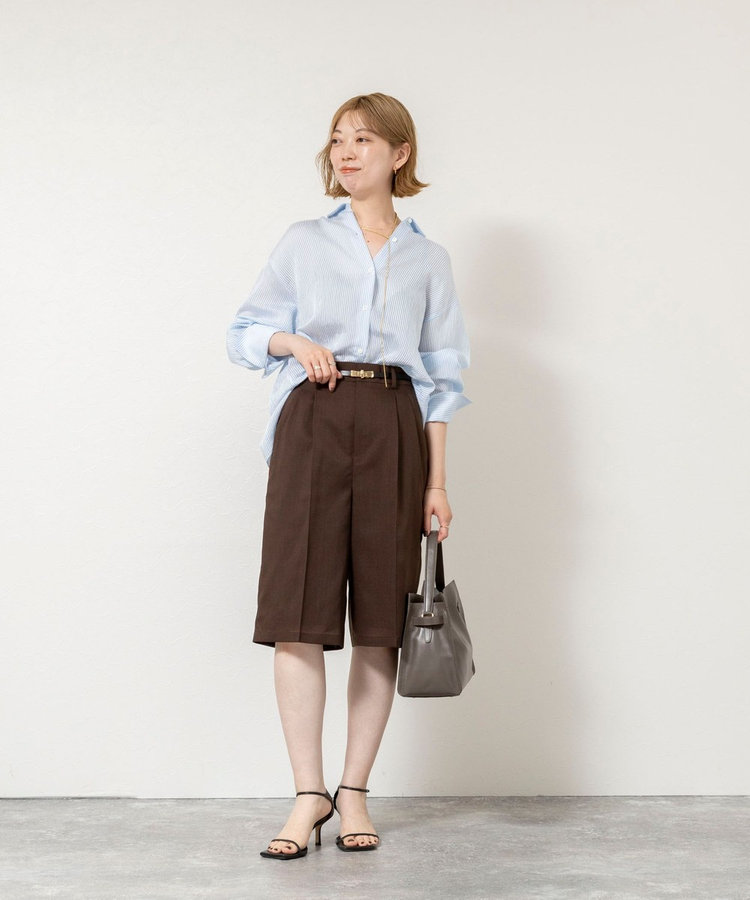 《セットアップ対応》ウォッシャブルリネンライクシアーボイルハーフパンツ