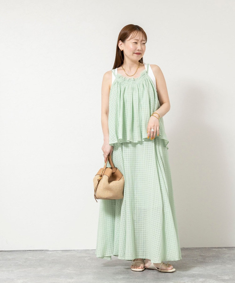 ［WEB限定 TIME SALE！］【WALANCE/ワランス】natural dye sheer cotton check flare スカート