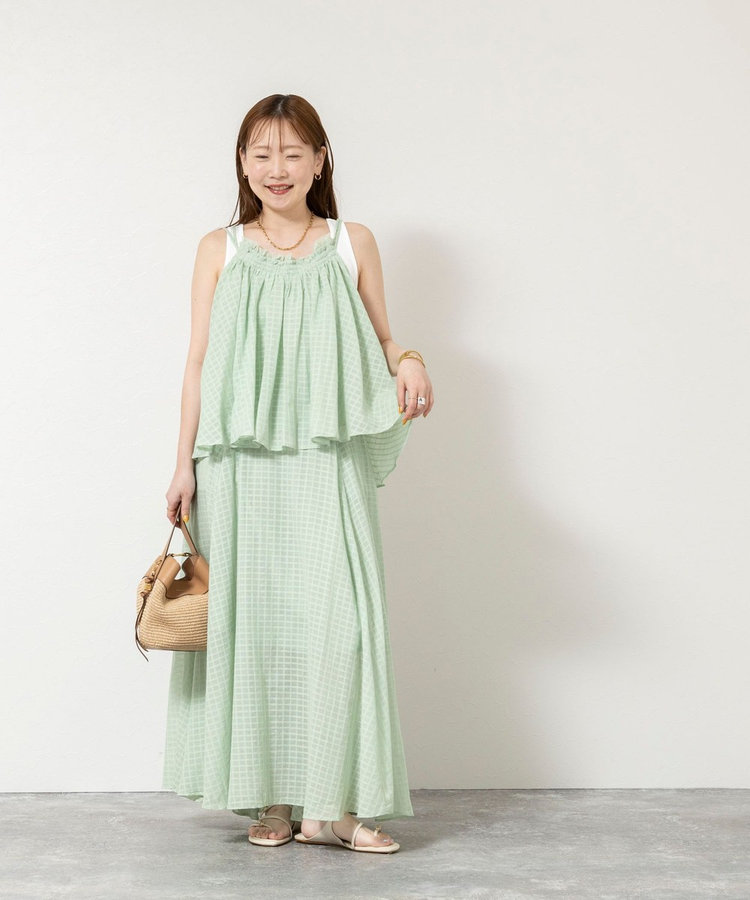 ［WEB限定 TIME SALE！］【WALANCE/ワランス】natural dye sheer cotton check flare スカート