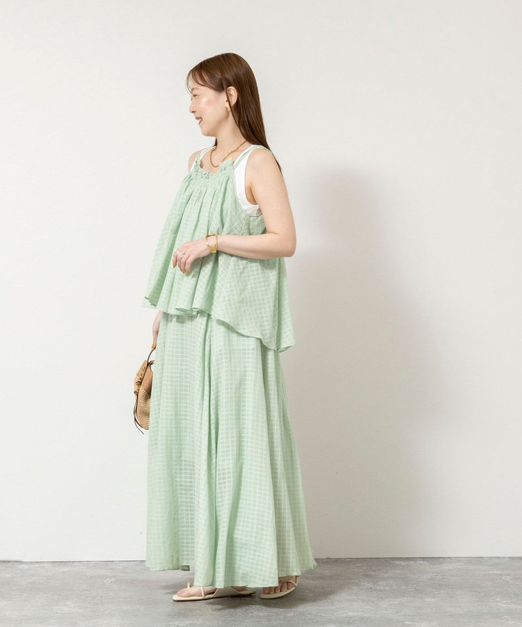［WEB限定 TIME SALE！］【WALANCE/ワランス】natural dye sheer cotton check flare スカート