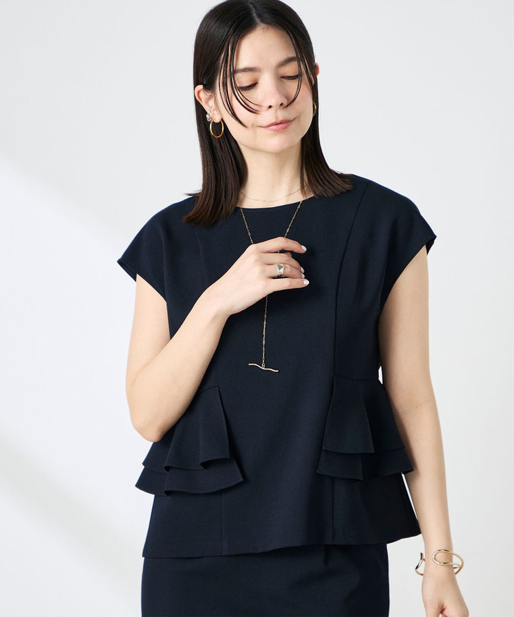 ウォッシャブル麻調ペプラムブラウス