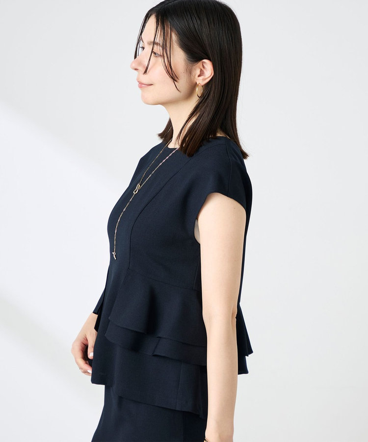 ウォッシャブル麻調ペプラムブラウス