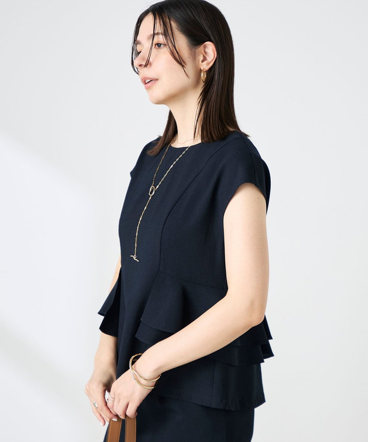ウォッシャブル麻調ペプラムブラウス