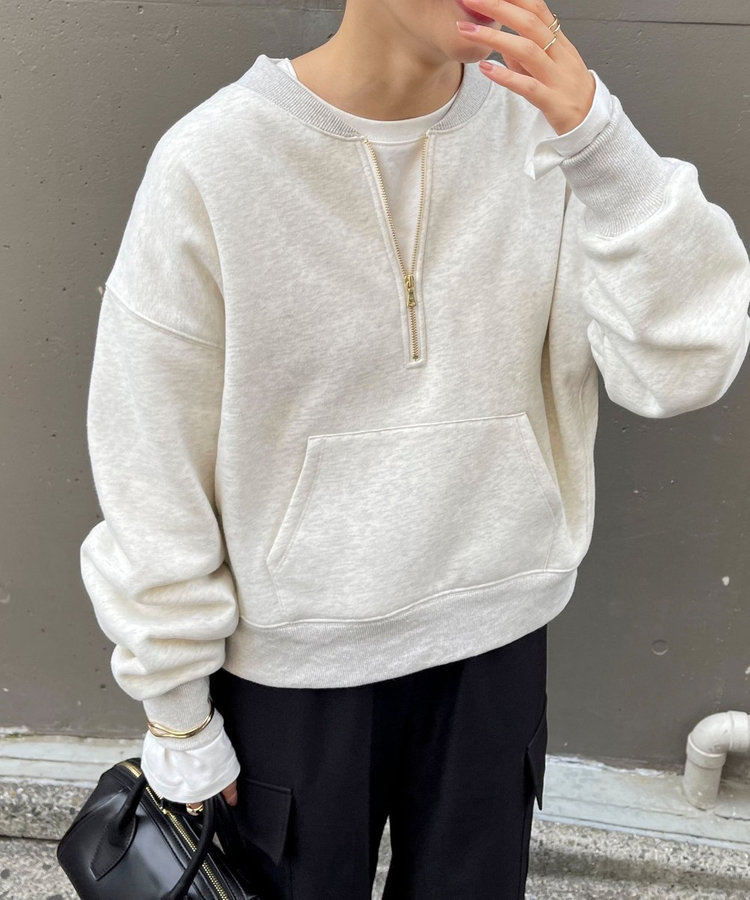 ショート丈ハーフジップスウェット