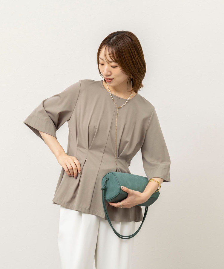 《接触冷感/UVカット》ウォッシャブルハイスペックジャージペプラムプルオーバー