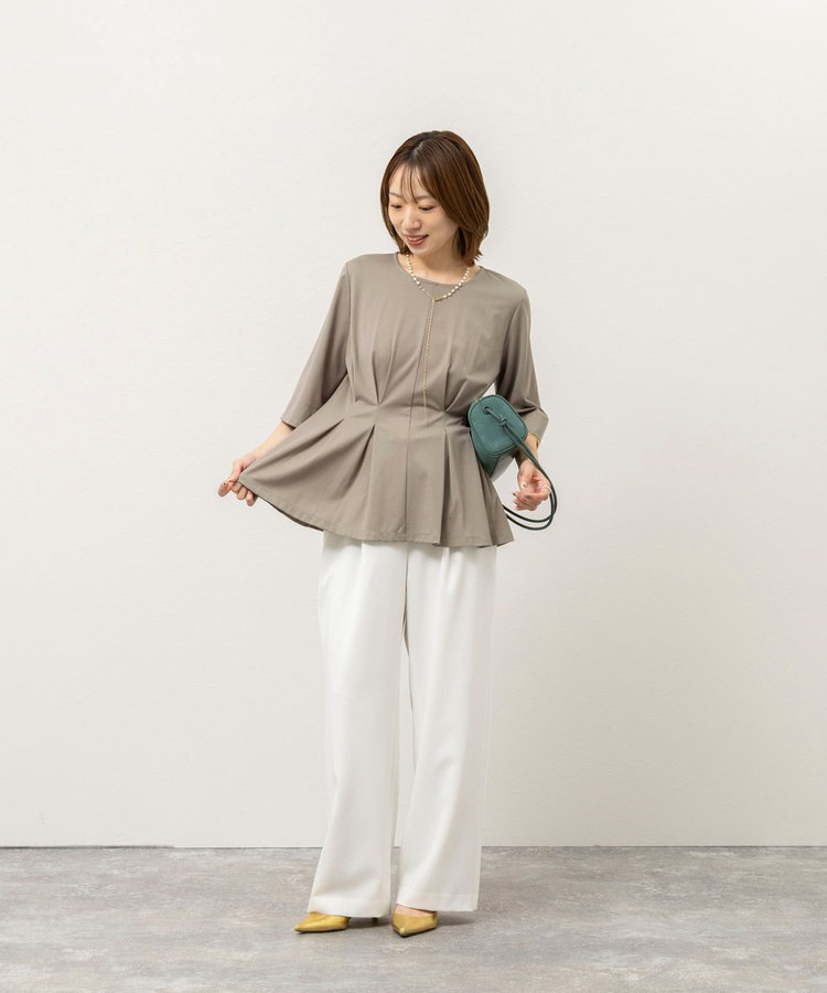 《接触冷感/UVカット》ウォッシャブルハイスペックジャージペプラムプルオーバー