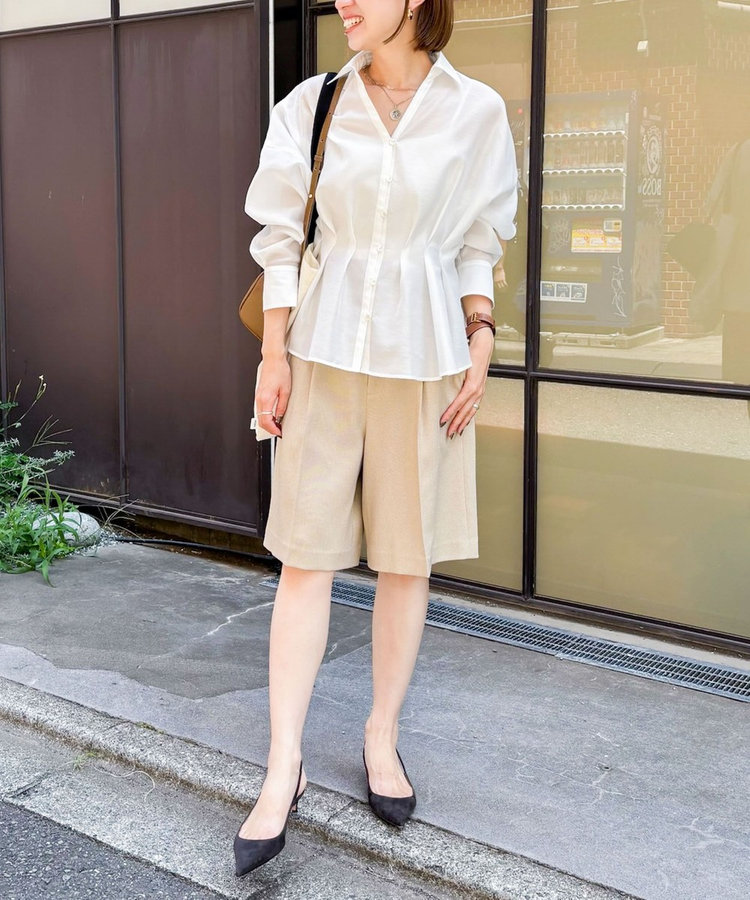 《セットアップ対応》ウォッシャブルウール調ストレッチハーフパンツ