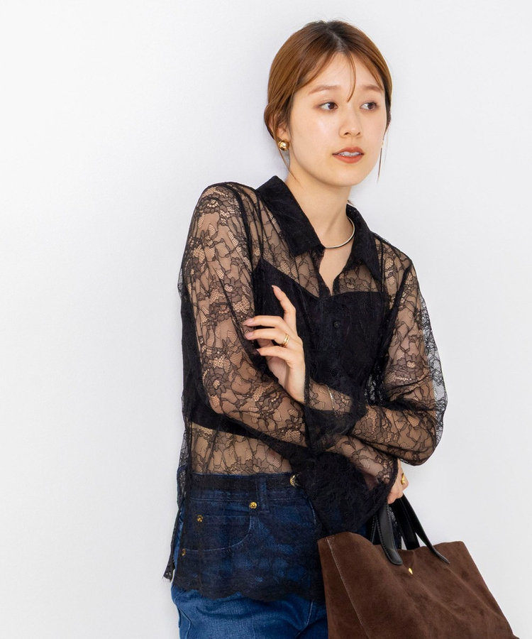 【WEB＆一部店舗限定カラーアイテム】ウォッシャブルレースシャツブラウス