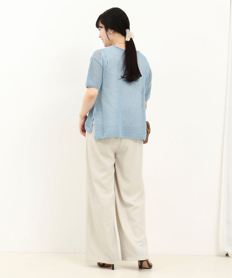ホールガーメントラメ入りメッシュプルオーバーニット