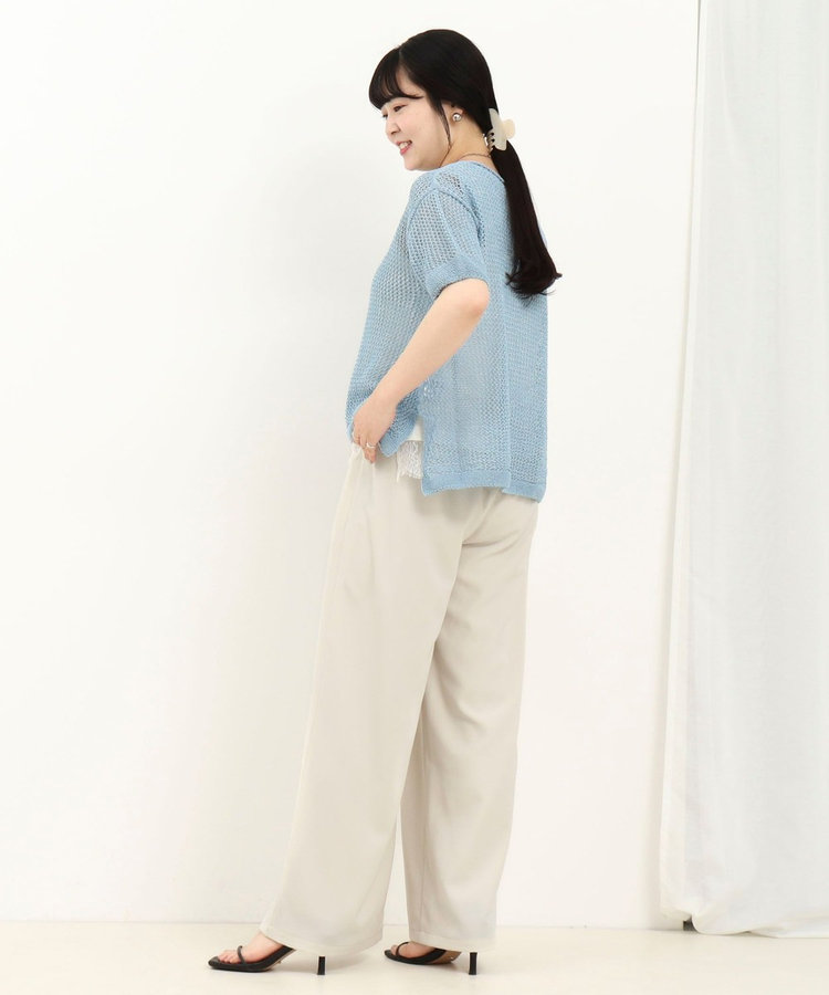 ホールガーメントラメ入りメッシュプルオーバーニット