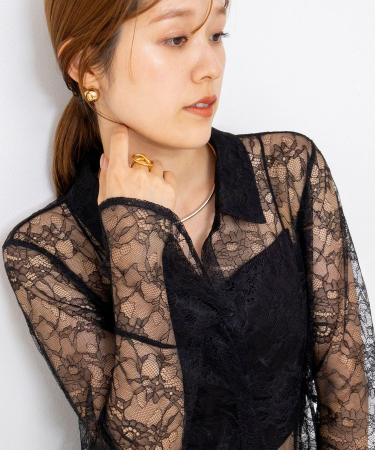 【WEB＆一部店舗限定カラーアイテム】ウォッシャブルレースシャツブラウス