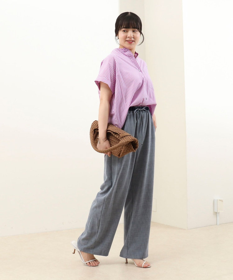 《セットアップ対応》リネンライクシャンブレーワイドパンツ