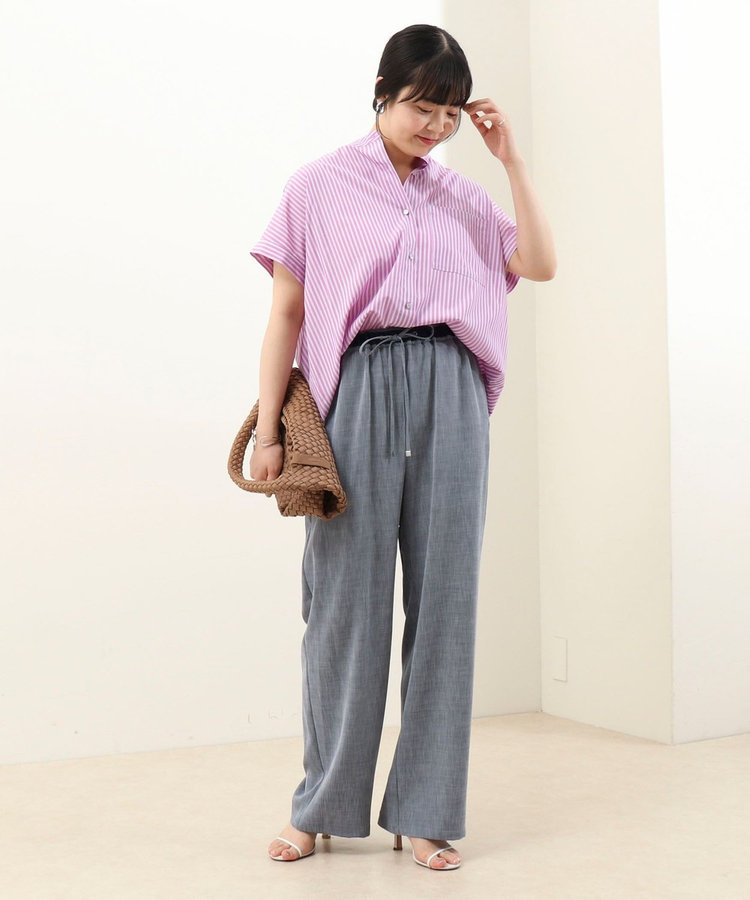 《セットアップ対応》リネンライクシャンブレーワイドパンツ