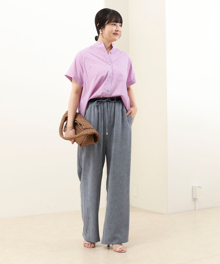 《セットアップ対応》リネンライクシャンブレーワイドパンツ