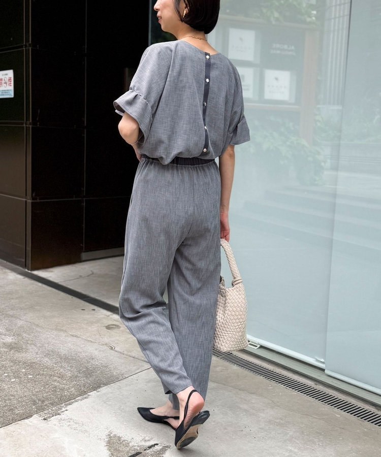 《セットアップ対応》リネンライクシャンブレーワイドパンツ