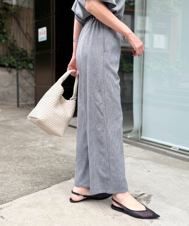 《セットアップ対応》リネンライクシャンブレーワイドパンツ
