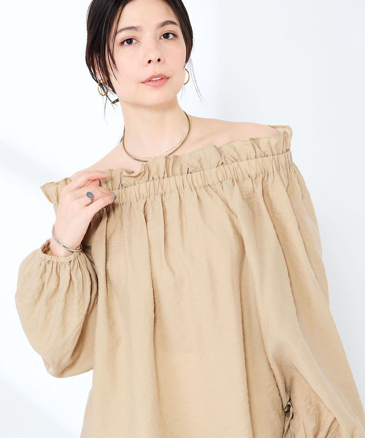 ウォッシャブルシアーシルクワッシャーオフショルブラウス