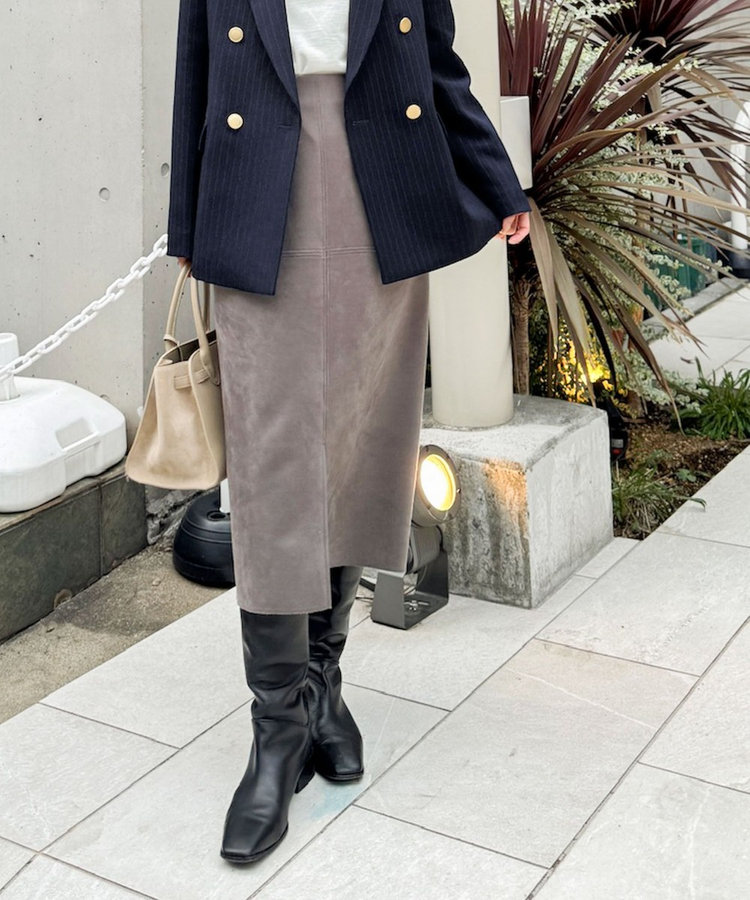 ウォッシャブルストレッチスエード切替タイトスカート