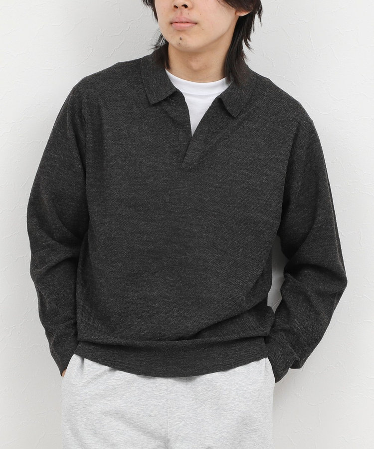 変形カノコ 長袖スキッパーニットポロ 26AW
