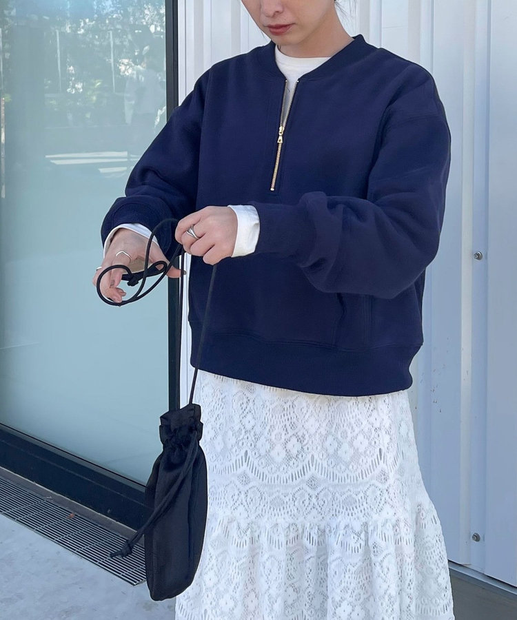 ショート丈ハーフジップスウェット