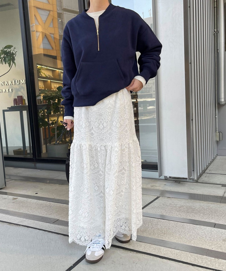 ショート丈ハーフジップスウェット