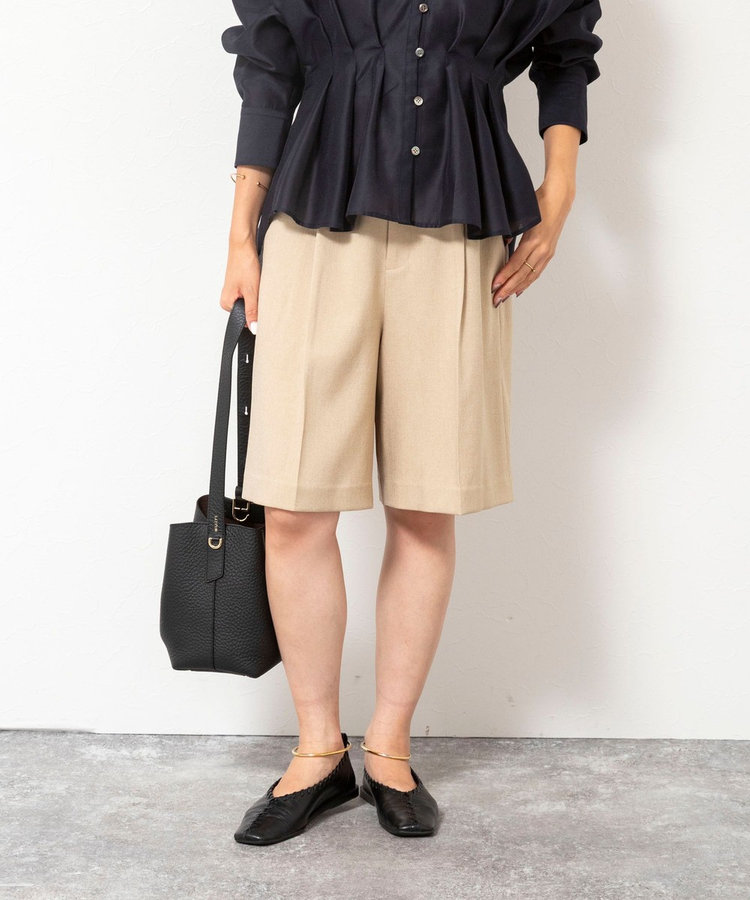 《セットアップ対応》ウォッシャブルウール調ストレッチハーフパンツ