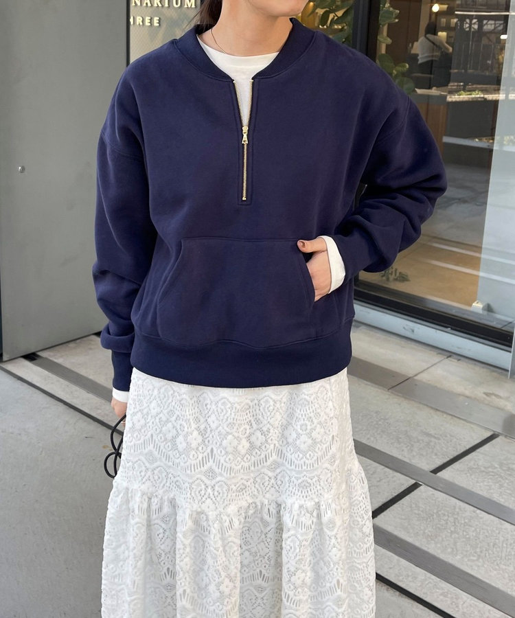 ショート丈ハーフジップスウェット