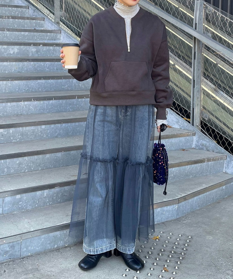 ショート丈ハーフジップスウェット