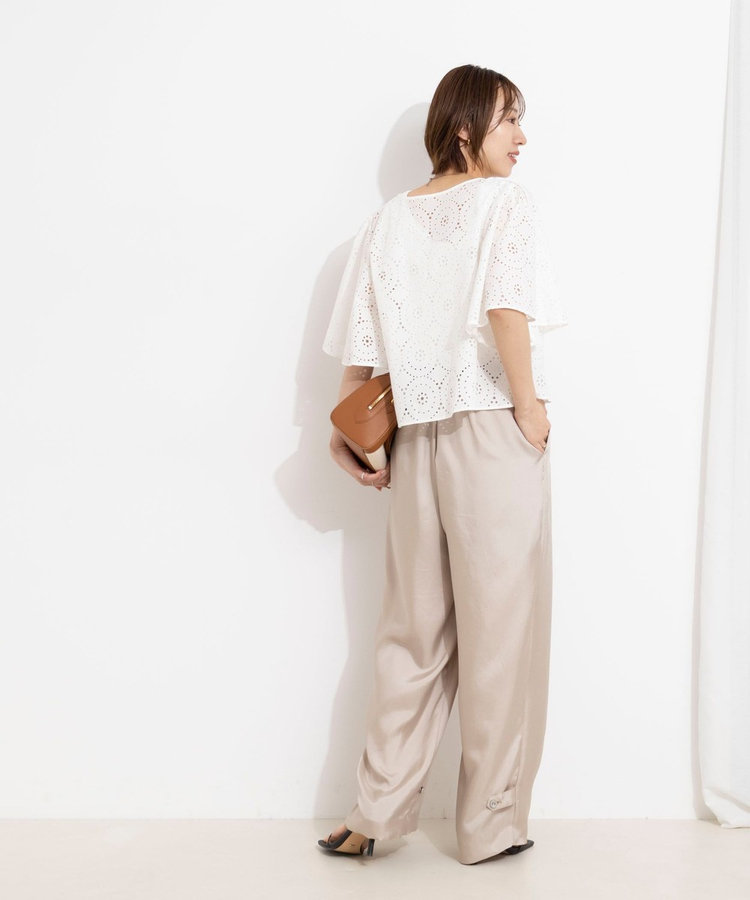 ［WEB限定 TIME SALE！］【一部店舗＆WEB限定カラー】ウォッシャブル高機能サテン裾タブ付きパンツ