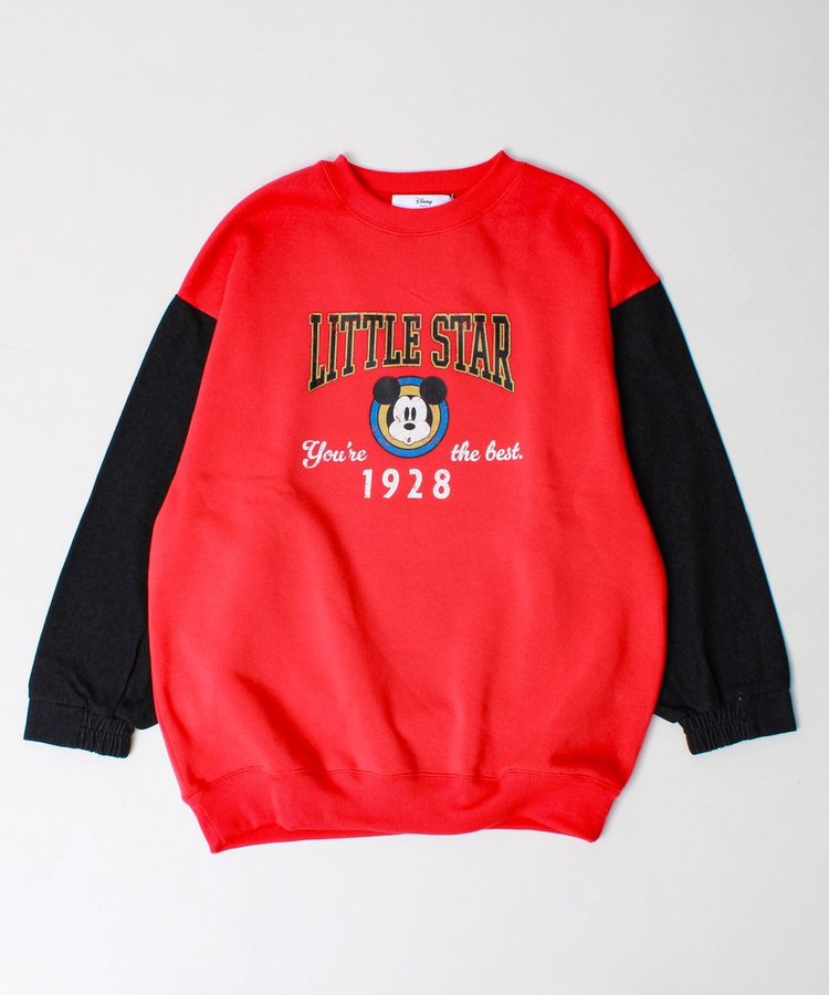 【MICKEY/ミッキー】裏起毛クルーネックトレーナー 袖デニム