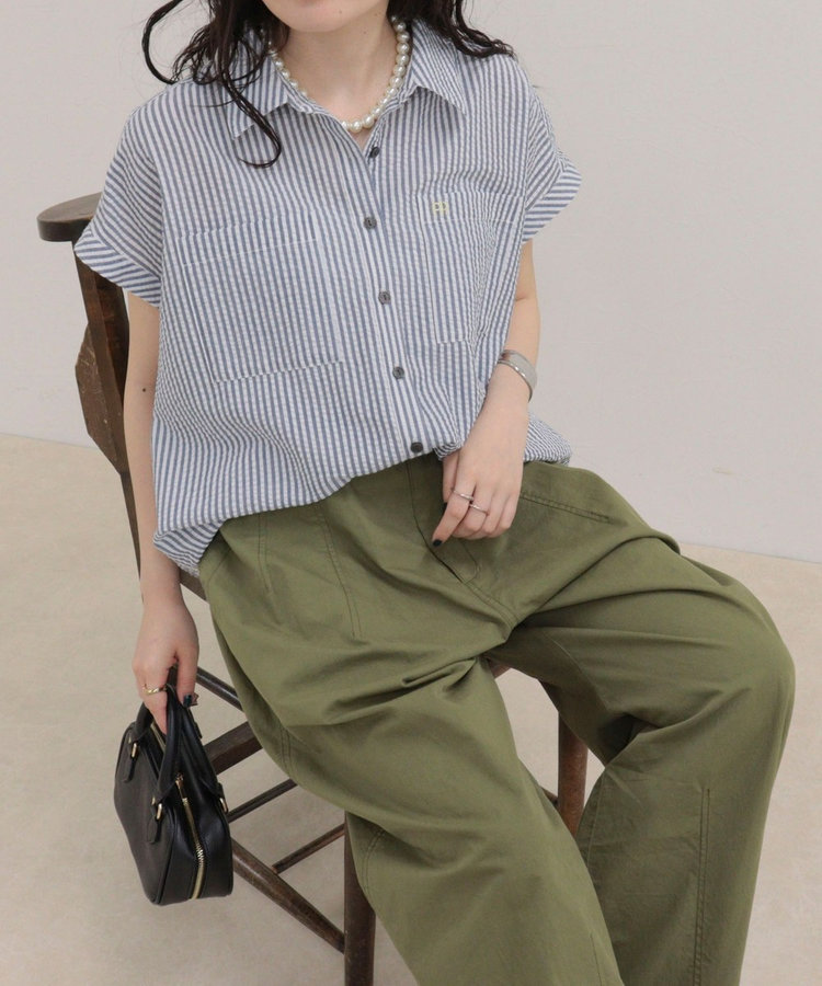 FR刺しゅうフレンチストライプシャツ