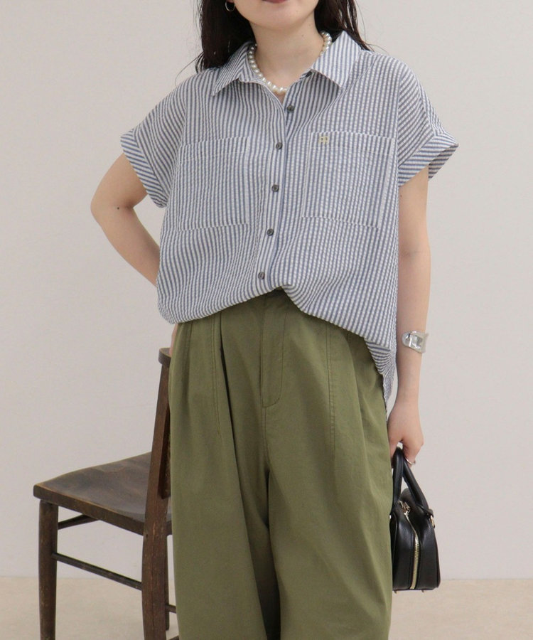 FR刺しゅうフレンチストライプシャツ