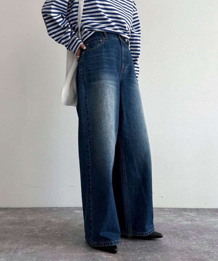fredy emue ルーズストレートデニムパンツ fredy emue ジーンズ デニム デニムパンツ カットオフセミフレア