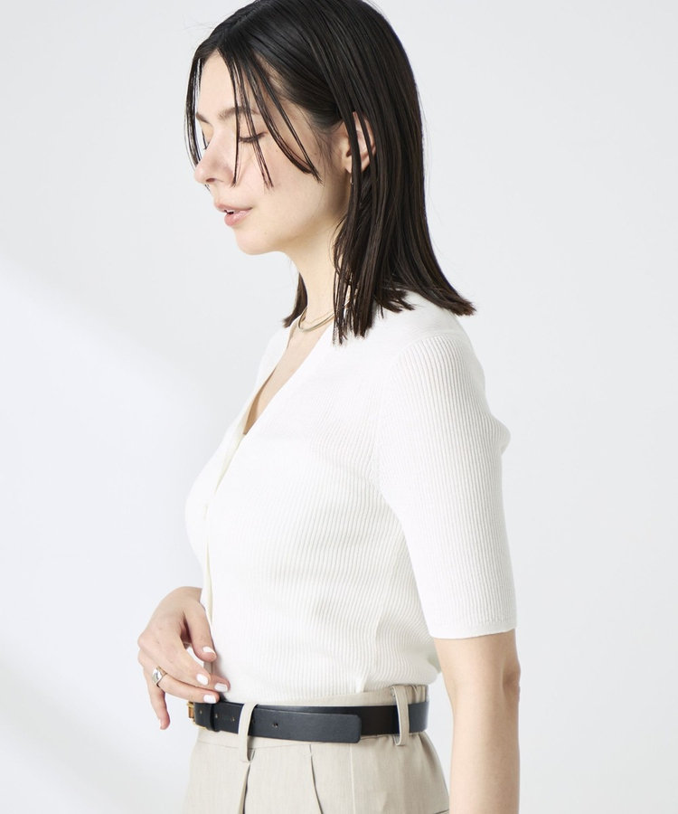 ［WEB限定 SPECIAL SALE！］《接触冷感》綿アセリブ半袖Vネックカーディガン